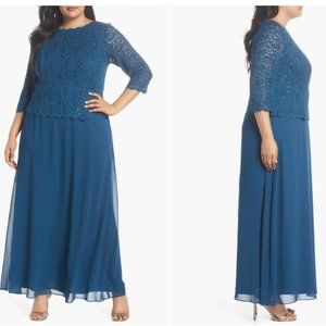 Alex Evenings Mock Two-Piece A-Line Gown | Size 18 | Peacock Blue